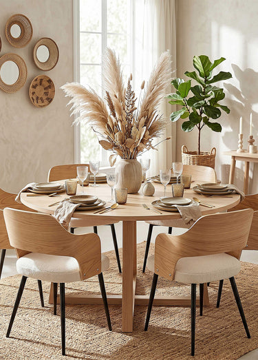 Set 2 Fauteuils bouclette, dossier bois Marron/Blanc/Noir