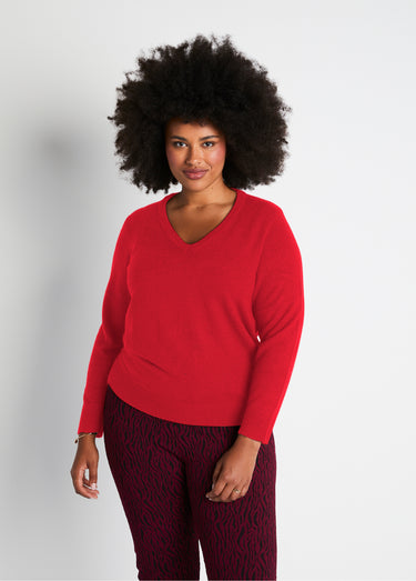 Pull doux col V manches longues Rouge
