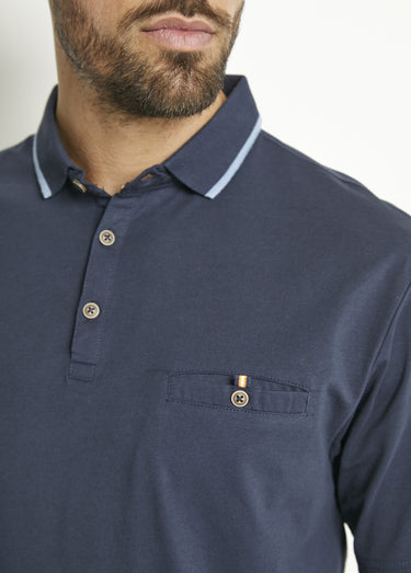 Polo maille jersey uni col bicolore coton Marine
