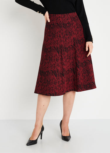 Jupe longue évasée maille jacquard Bordeaux Zebre
