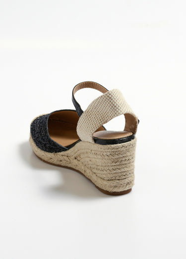 Espadrilles compensées pailletées à bride Noir