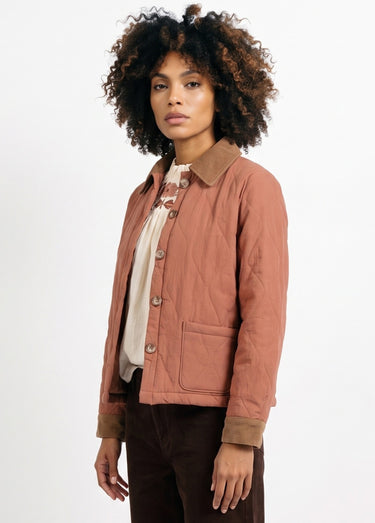 Veste matelassée courte détails velours Camel