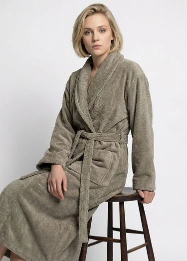 Peignoir long en éponge, avec col châle Taupe