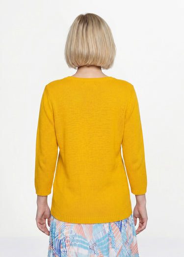 Pull manches 3/4 ajouré Jaune
