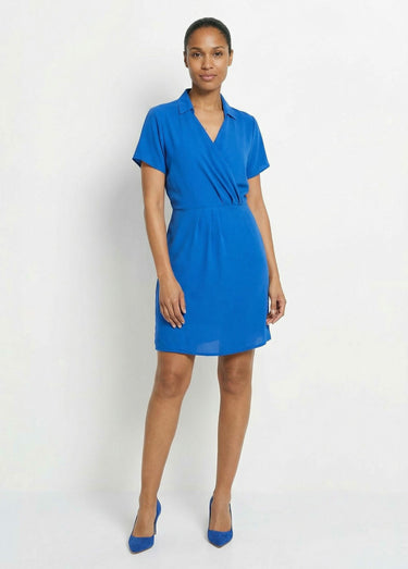 Robe col V manches courtes, Essentiel Bleu Vif