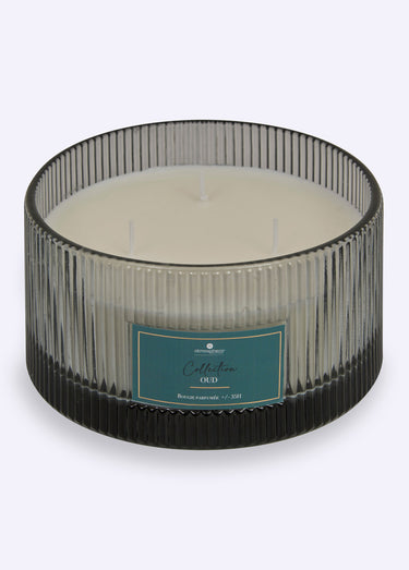 Bougie parfumée 4 mèches pot verre strié