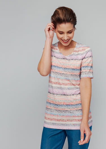 T-shirt imprimé rayures effet dentelle Raye Melon