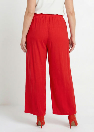 Pantalon fluide avec lin, effet naturel Rouge