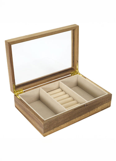 Boite à bijoux bois, couvercle verre 1B Bois