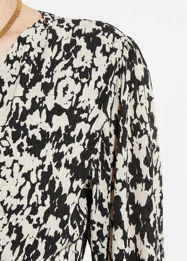 Robe courte cache-coeur imprimé tachiste Noir/Ecru