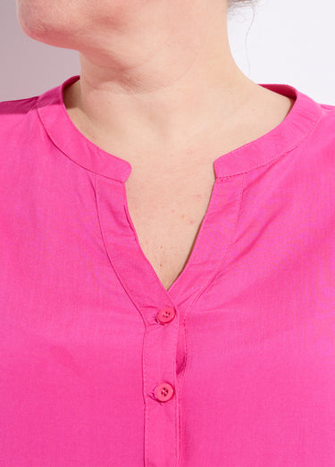 Tunique col tunisien et manches 3/4 Fuchsia