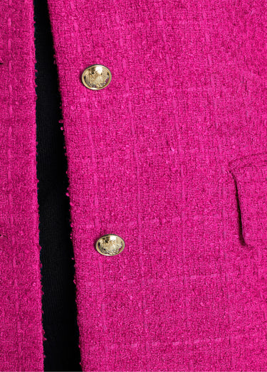Veste droite boutonnée tissu natté col tailleur Fuchsia