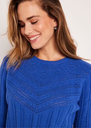Pull ajouré doux col rond Bleu