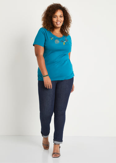 T-shirt droit long manches courtes Aqua