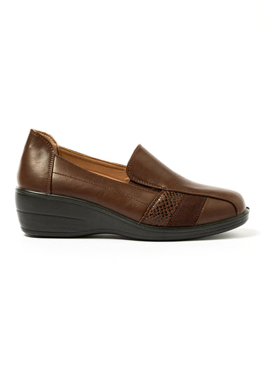 Derbies mix matières et talon compensé Marron