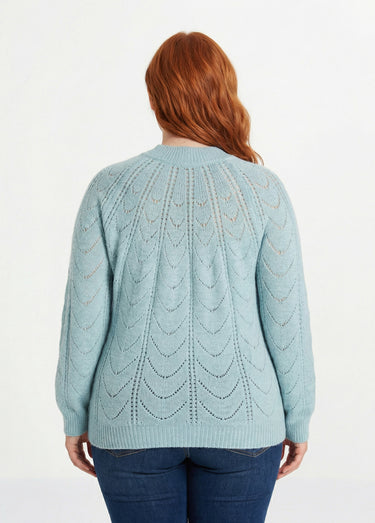 Pull maille chinée ajourée col rond Aqua