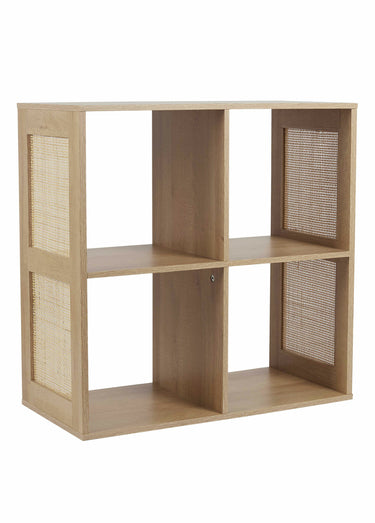 Meuble rangement 4 cases bois et cannage Marron