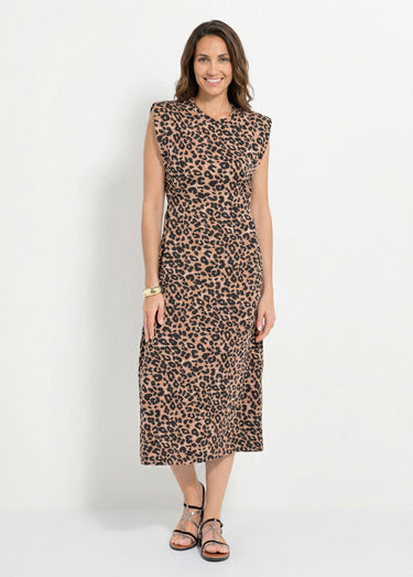 Robe T-shirt longue léopard col rond Leopard