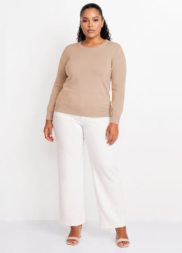 Pull laine mérinos manches longues Camel