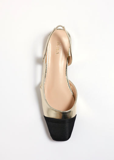 Ballerines bicolores ouvertes au talon Dore