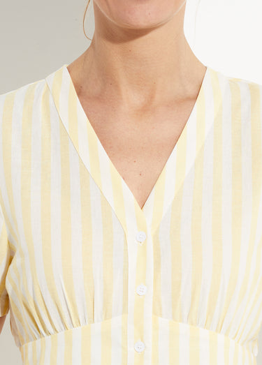 Robe taille haute pur coton à rayures Jaune rayé