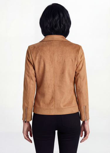 Blouson zippé court tissu suédé Camel