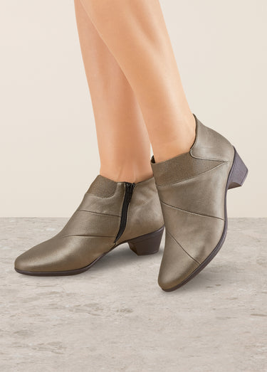 Bottines zippées en cuir, grande largeur Bronze