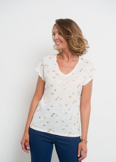 T-shirt manches courtes motif métallisé Ecru