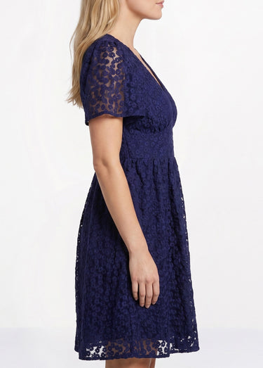Robe broderie anglaise, taille haute Marine
