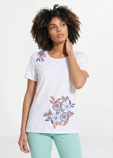 T-shirt manches courtes brodé ou imprimé Uni Blanc