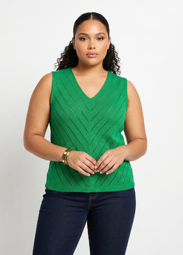 Pull débardeur fin ajouré coton Vert