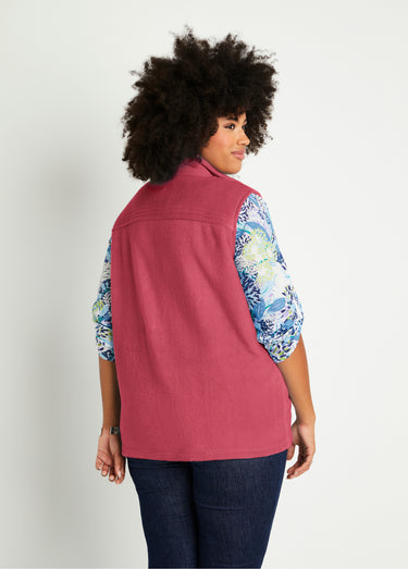 Blouson zippé sans manches polaire Framboise
