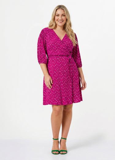Robe courte cache-coeur imprimé pois Violet/ Blanc