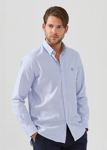 Chemise rayée manches longues col boutonné Bleu Raye