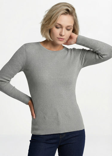 Pull chaud col rond laine mérinos Gris Chine