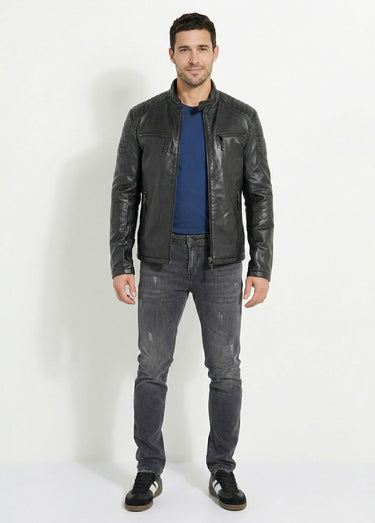 Veste motard simili cuir, col montant Noir