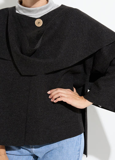 Veste bouton bijou métal et écharpe Noir