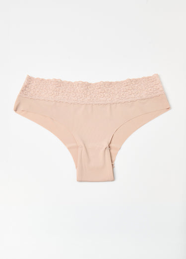 Shortys en microfibre, taille dentelle Beige/Bleu