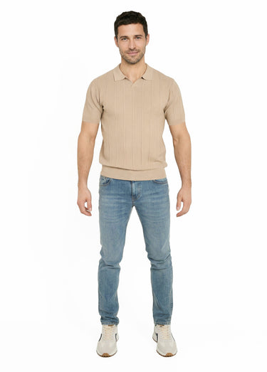 Pull fin en maille gaufrée avec col polo Camel