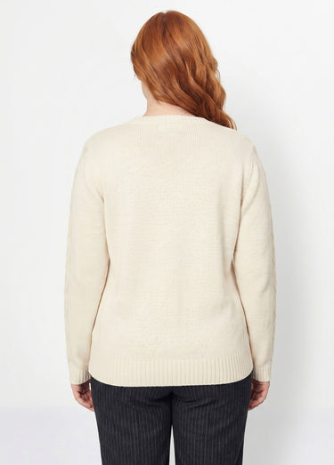 Gilet zippé uni mi-long maille épaisse Ecru