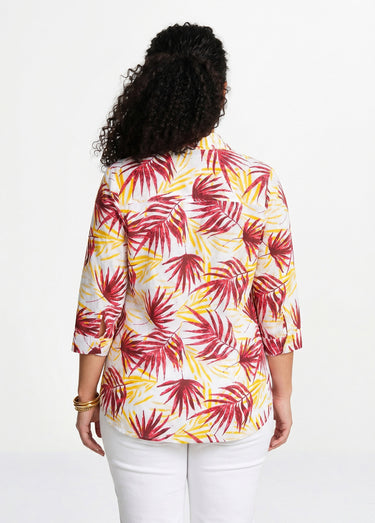Chemisier boutonné long coton imprimé Imprime Rouge