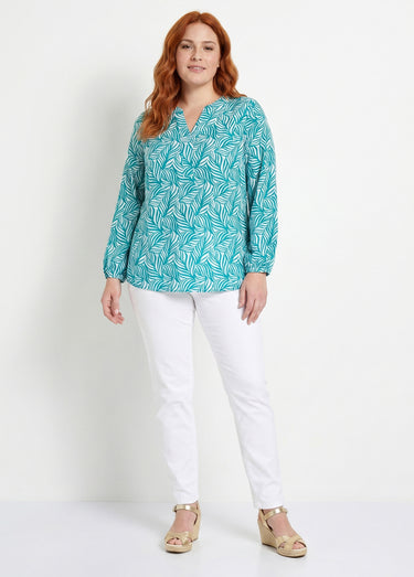 Tunique boutonnée longue manches 3/4 Vert/Blanc