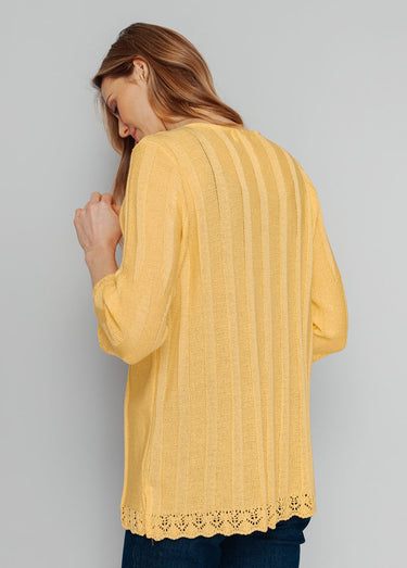 Cardigan boutonnée long ajouré Jaune