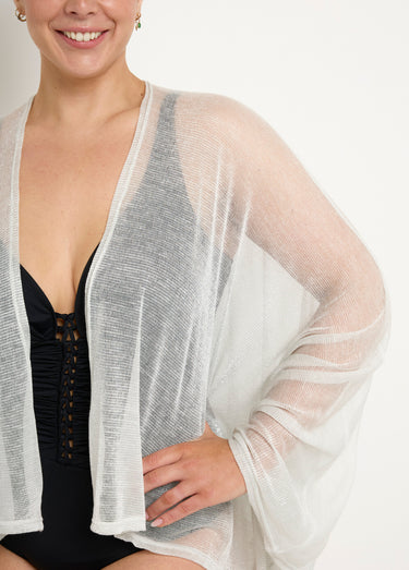 Kimono de plage maille métallisée Blanc