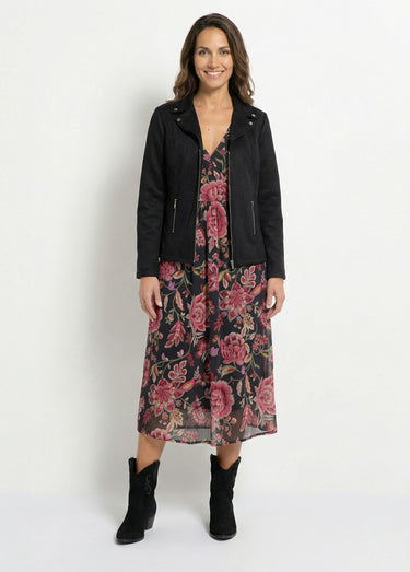 Blouson zippé tissu suédé velouté Noir