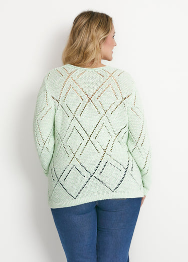 Pull maille moulinée ajourée Vert