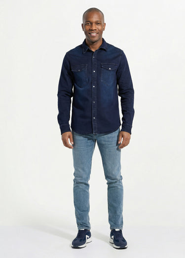Chemise en jean brut, pressions métal Bleu