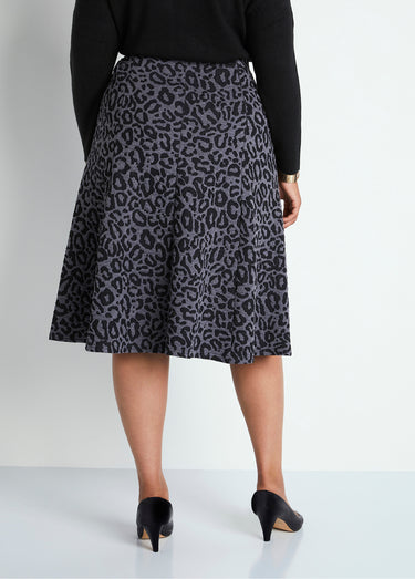 Jupe longue évasée maille jacquard Gris / Leopard