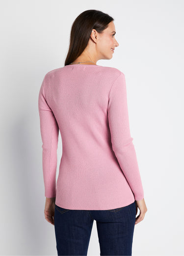 Pull encolure tunisienne avec laine mérinos Rose Poudre