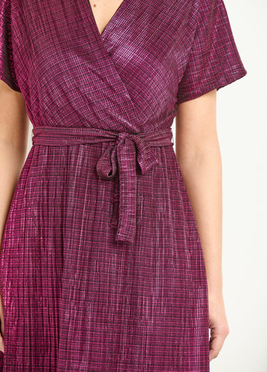 Robe courte cache-coeur motif métallisé Rose